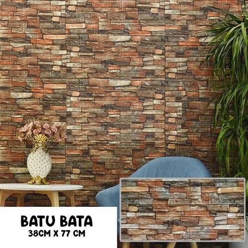 [BAYAR DITEMPAT] - TERLARIS! Wallpaper 3D Modern Wood Foam Batik BRICKFOAM BATIK PLAFON WALLPAPER MU-FOAM BATU ALAM