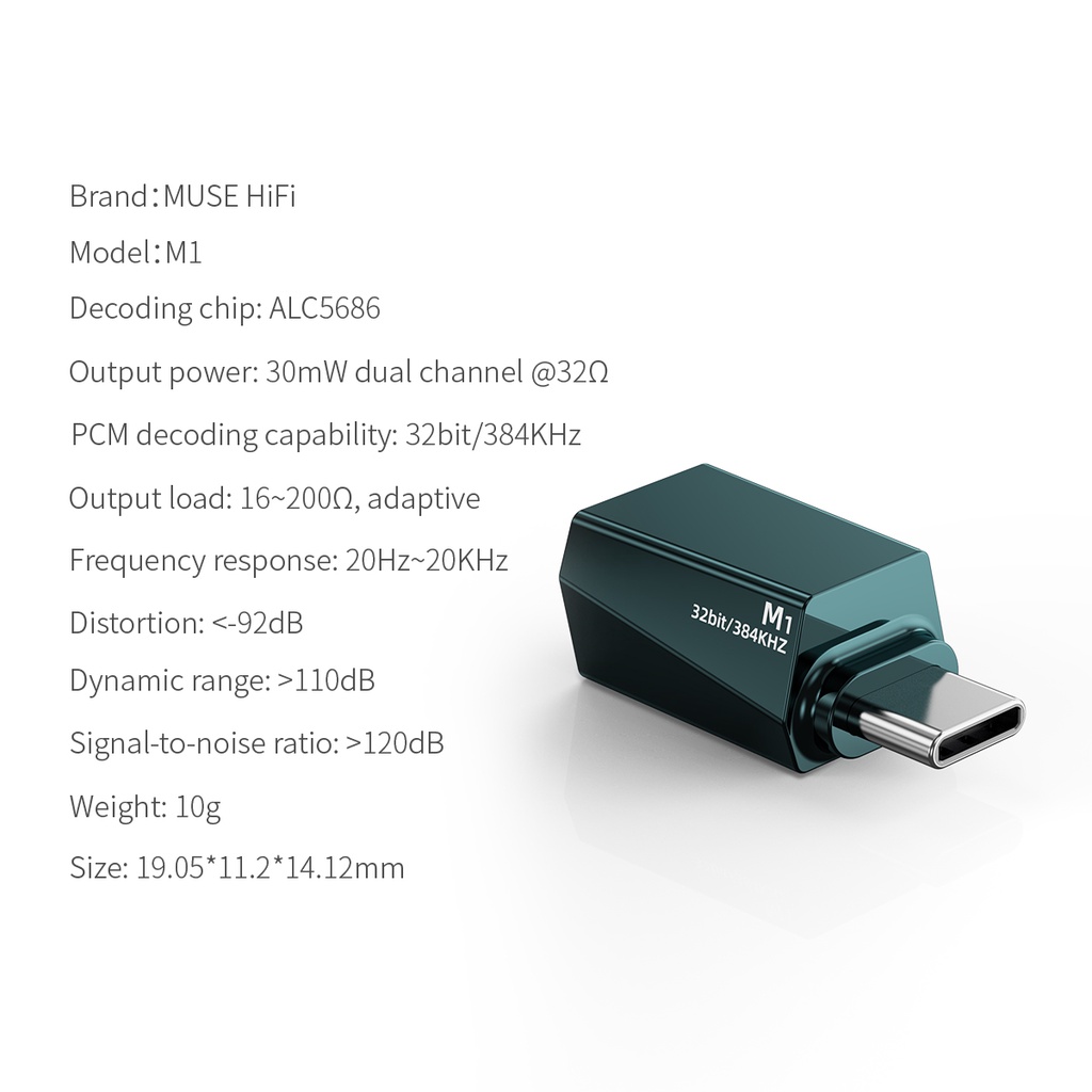 Musehifi M1 Adapter Chip Audio Muse hifi M1 Tipe-C Ke 3.5mm Decoding Amp / DAC 384kHz / 32bit 7HZ Timeless Dioko S12 ATOM2