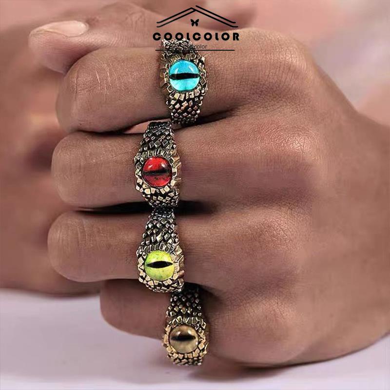 COD❤️2022 Cincin Pria Desain Mata Merah Bahan Metal Gaya Retro Punk Rock Untuk Pesta Motor- cl