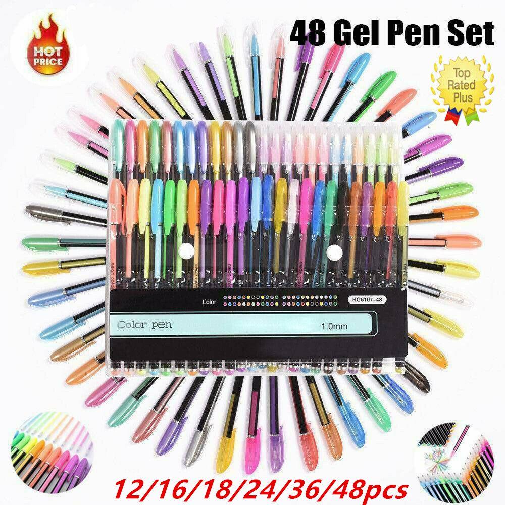 R-flower 12 / 16 / 18 / 24 / 36 / 48pcs Pulpen Gel Glitter Metalik Pastel Untuk Mewarnai Buku