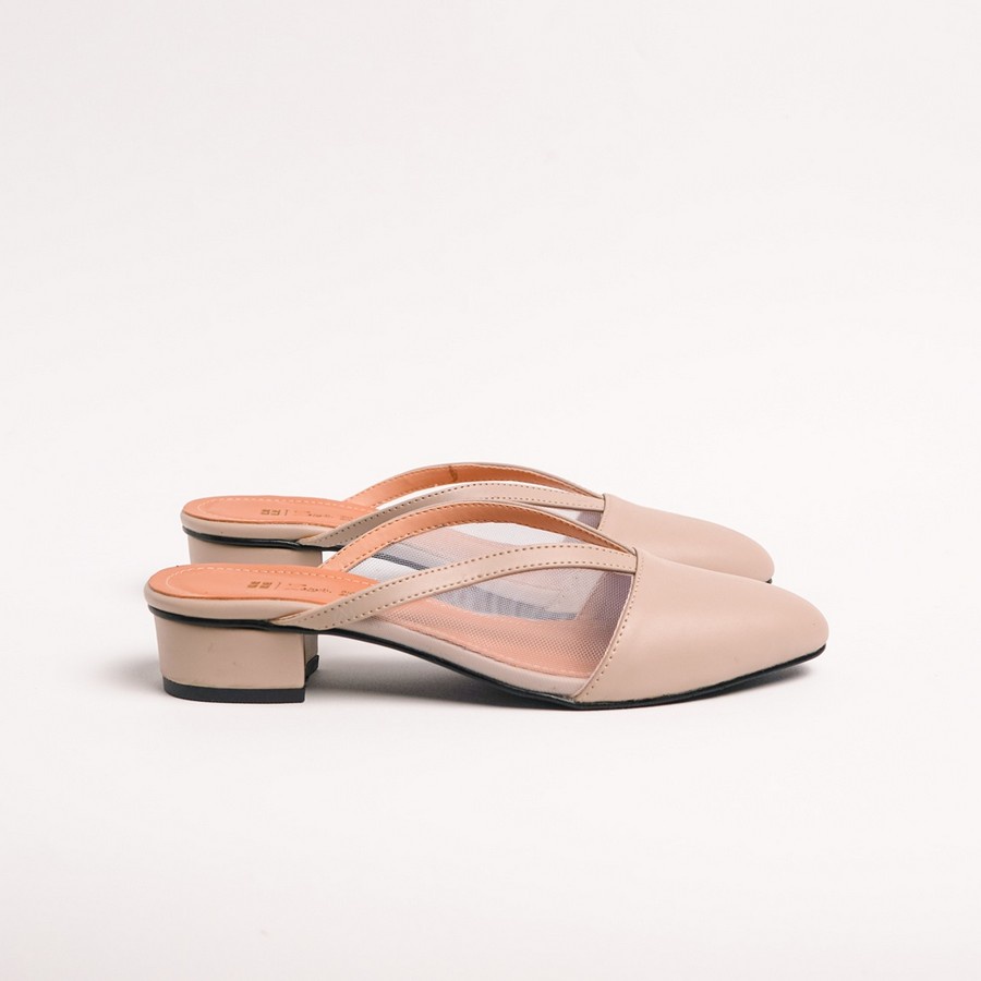 Zavatu-Ori Sepatu Wanita Heels Wanita  Bustong Hak Tahu  Cream Ukuran 41-45 Trendy Terbaru