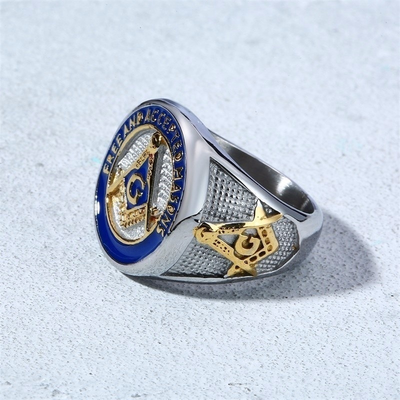 New Arrival Fashion Blue Lodge Tricolor Icon Silver Color Band Freemason Ring Blue Masonic Symbol Masonic Jewelry Size 7 8 9 10 11 12 13 14