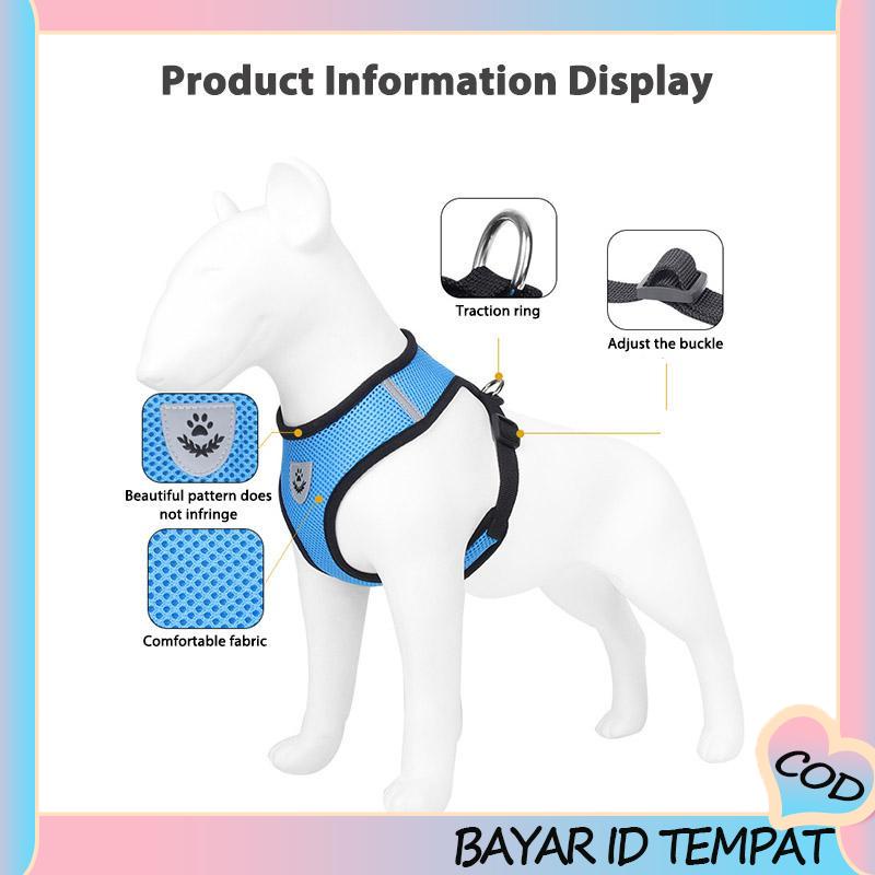 COD❤️ Pet Chest Back Leash Mesh Strip Reflektif Crossing Road Perlengkapan Hewan Peliharaan tahan aus-A.one