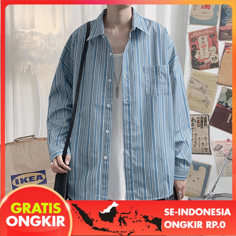 Kemeja Pria Lengan Panjang  Leisure Kemeja Tipis Korea Tren  Mantel Casual