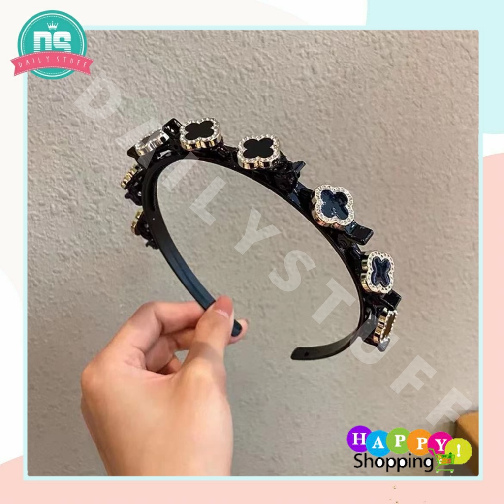 DS B18 Bando Jepit Rambut 2 in 1 Fashion Korea Pola Mutiara Wanita Dewasa