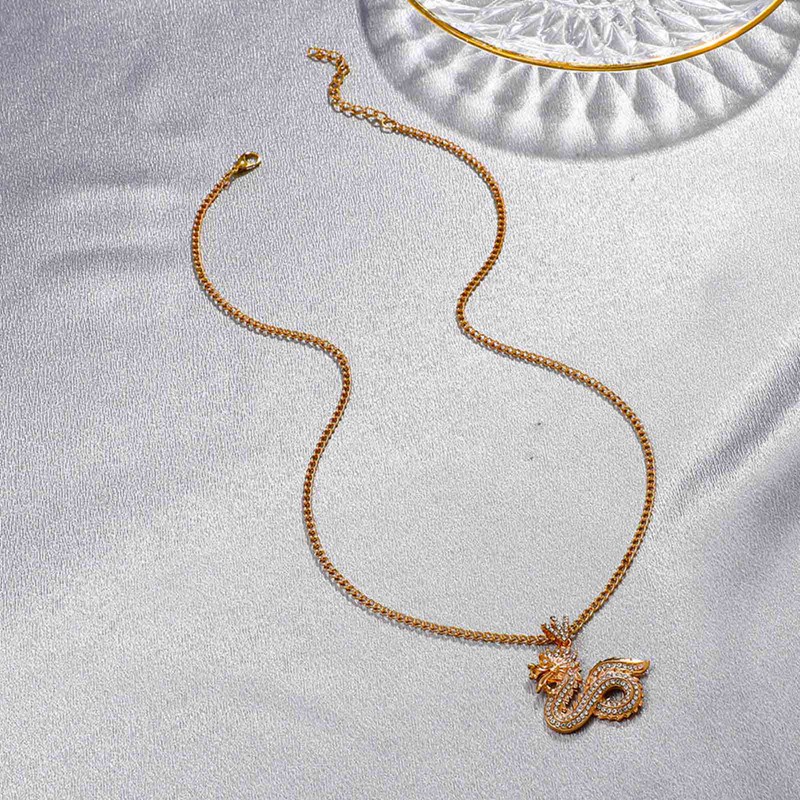 Men HipHop Chinese Dragon Pendant Necklace AAA Zircon Women Hip Hop Necklaces Vintage Jewelry Fashion Gifts