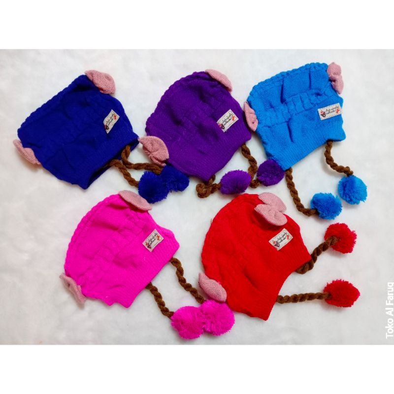 Topi Bayi Perempuan Kupluk Anak Kepang Rambut Newborn