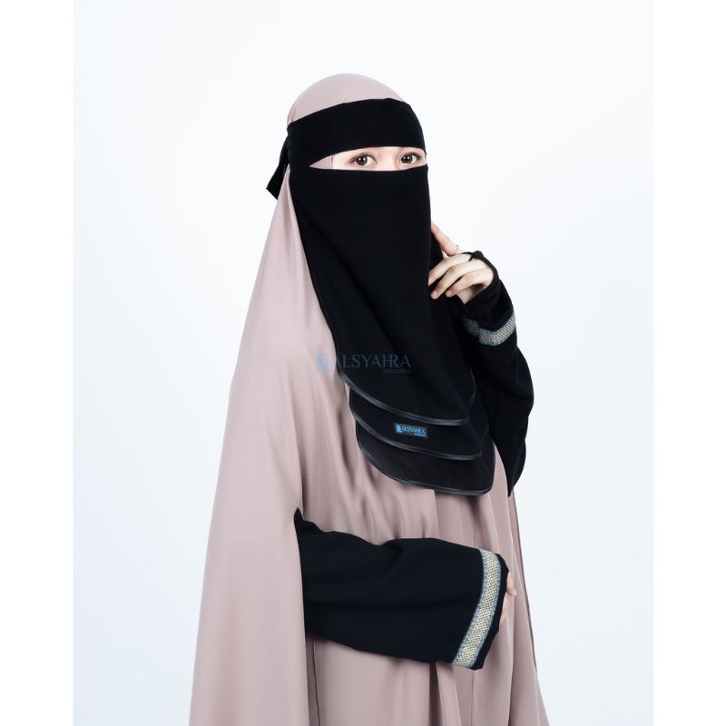 Niqab Bandana Ikhfa 3 layer Sifon Silk Jetblack Alsyahra Exclusive