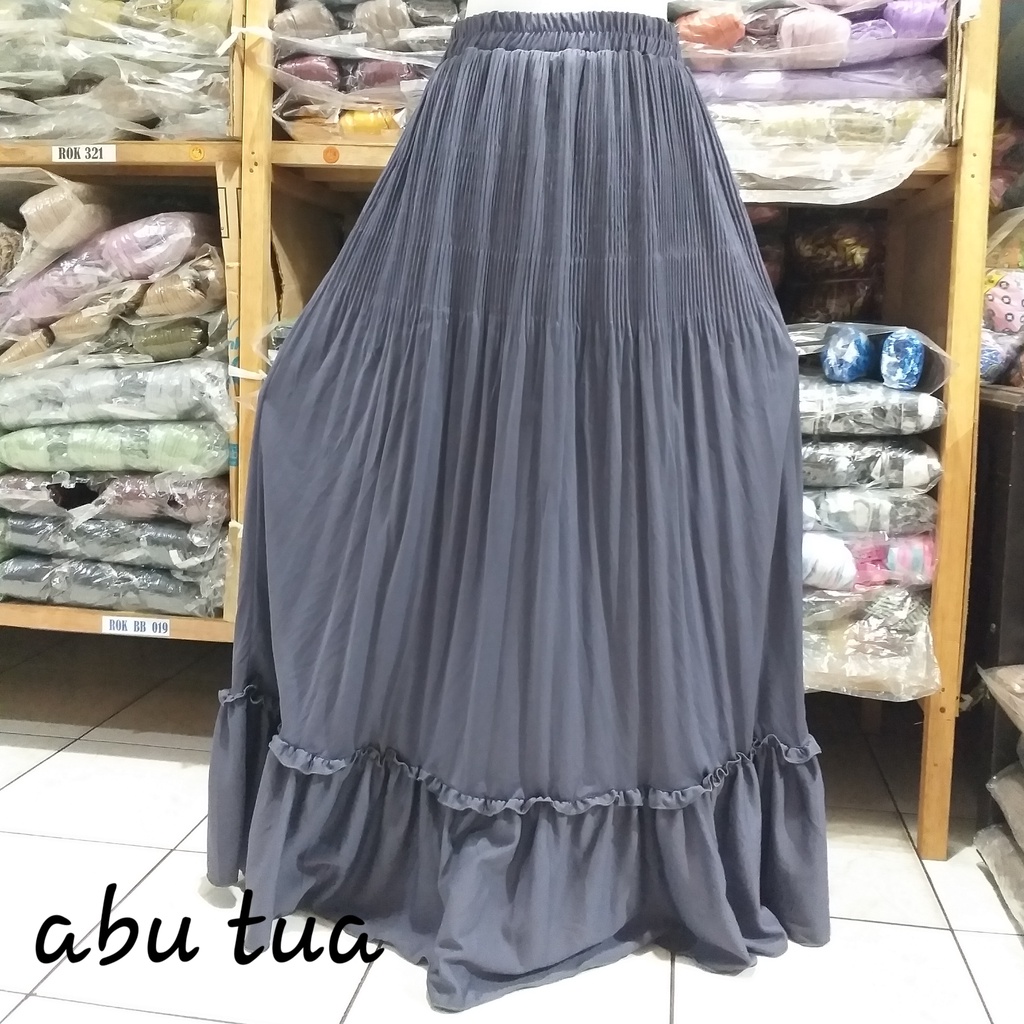 Rok panjang Plisket Lidi Cabang Rok muslim/Mayung/Payung Longgar/jumbo Bawahan Terbaru Termurah Terlaris-Abu tua