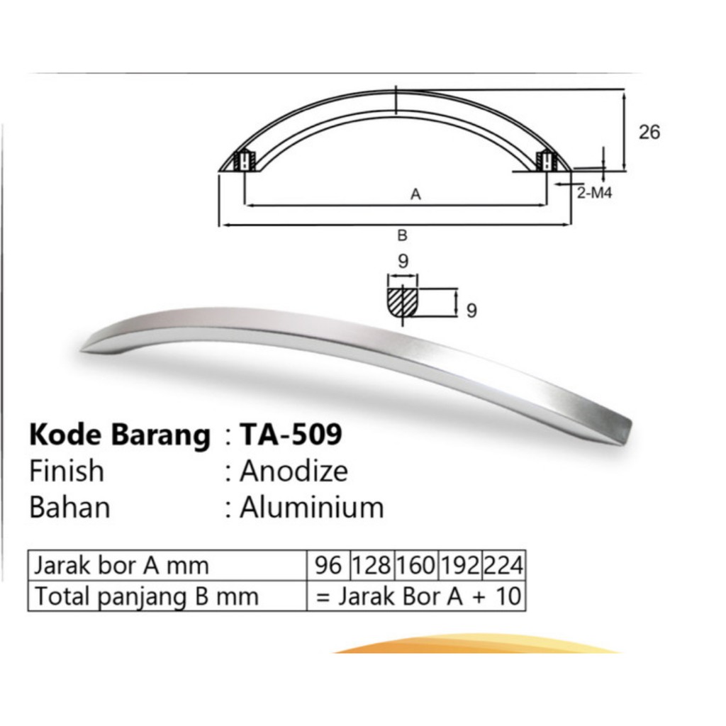 Handle Tarikan Lemari Laci Stainless Alumunium Huben TPA 509 Serbaguna