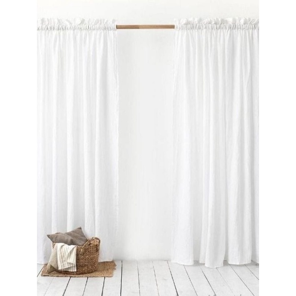 Tirai jendela gorden katun warna putih ukuran 150cm x tinggi 220cm