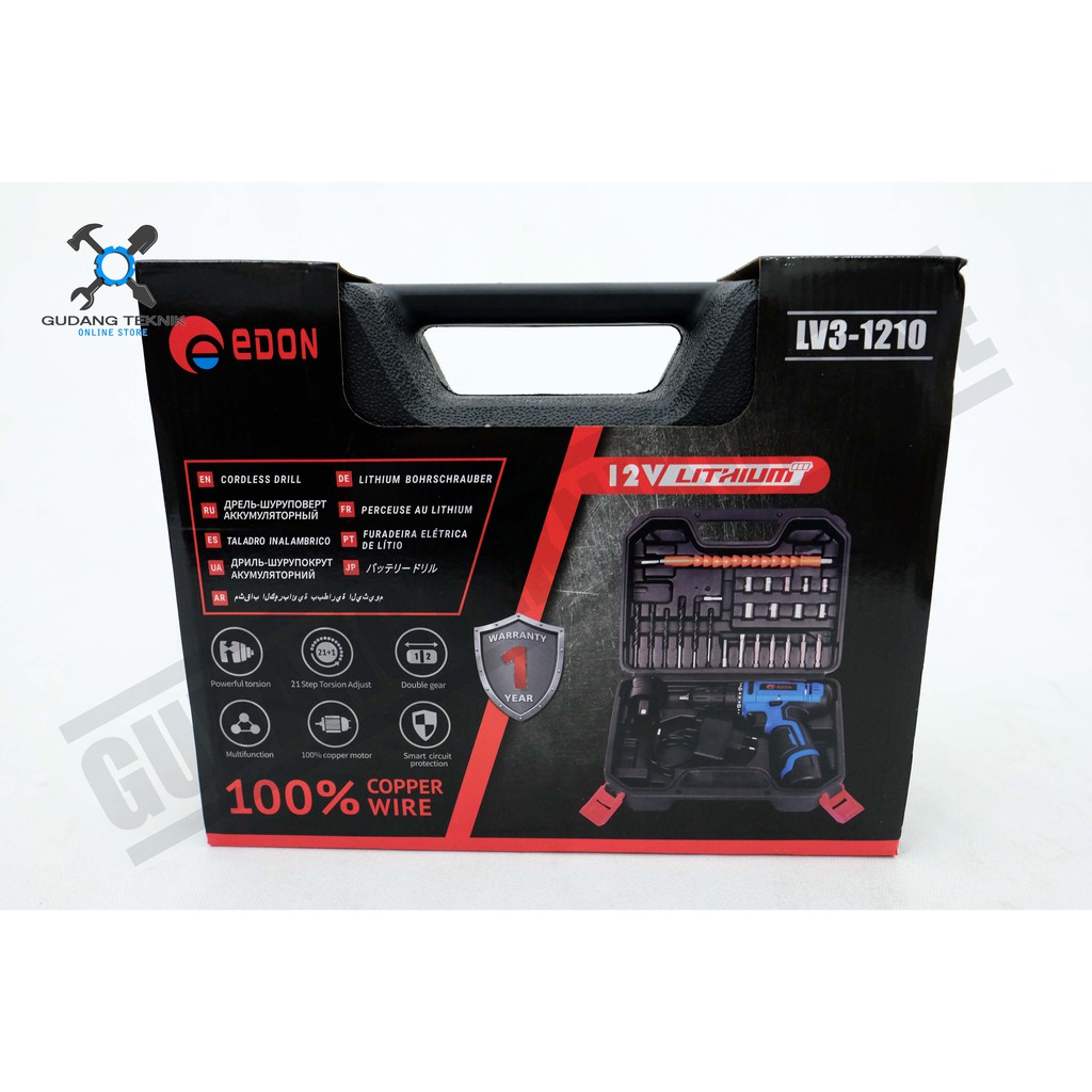 Bor Cordless Edon LV3 1210 / Mesin Bor Baterai Edon 12V Cordless Drill Edon 12 V LV3-1210