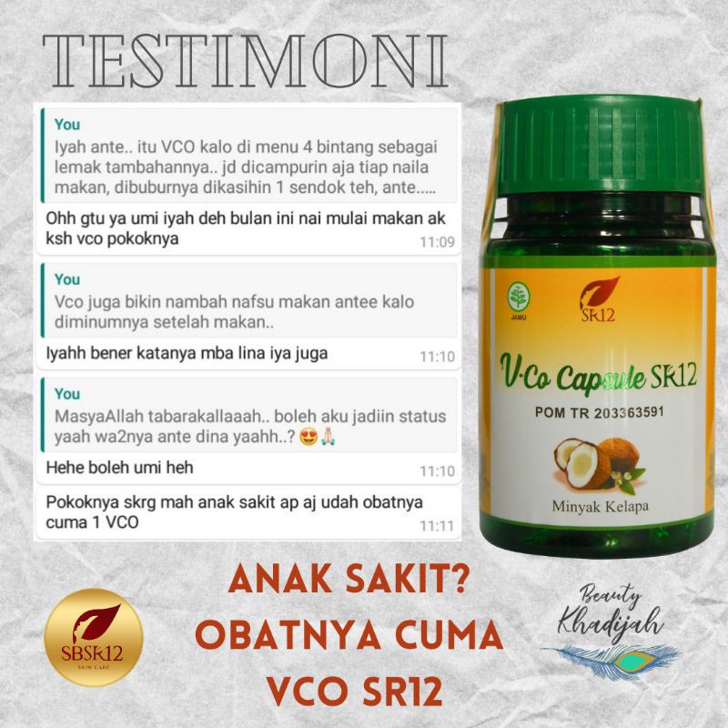 VCO SR12 CAPSULE (minyak kelapa murni asli pelancar ASI obat diet obat maag magh asam lambung)