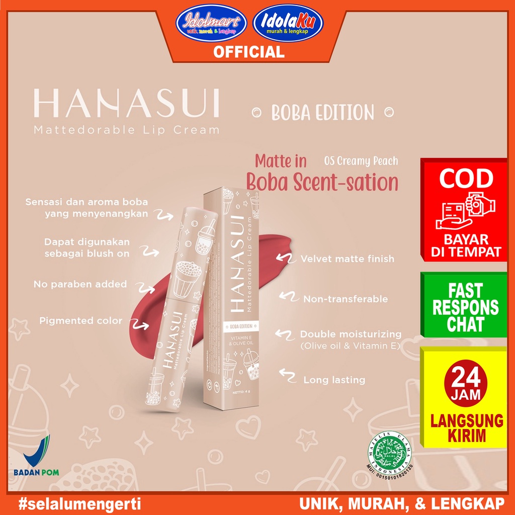 IDOLMART Hanasui Mattedorable Lip Cream Boba Edition Lipcream Boba Hanasui Surabaya