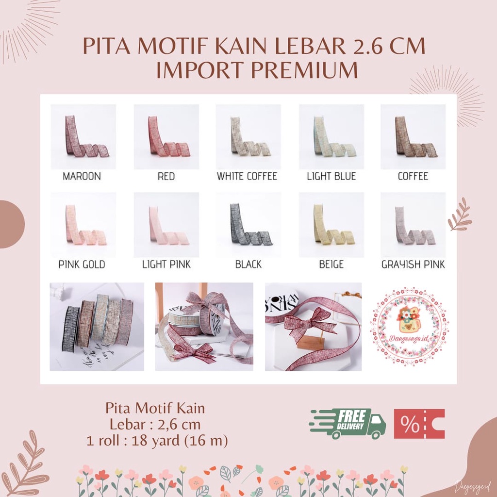 

[1 METER] PITA MOTIF KAIN LEBAR 2.6CM IMPORT PREMIUM | PITA KADO HAMPERS GIFT PITA BUKET BUNGA DEKORASI PITA FLOWER WRAP