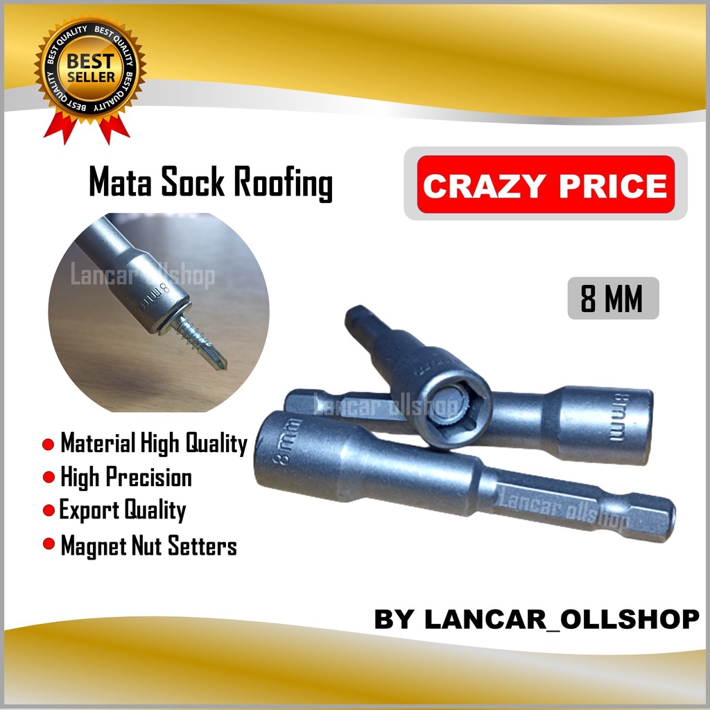 Mata Obeng Sock Roofing Drilling Baja Ringan 8x65 Magnet Nut Setters Sok Ruping Driling