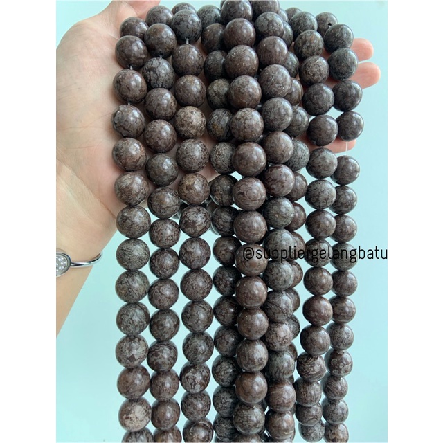 batu Brown Coral jasper 16mm bahan perhiasan fashion gelang kalung