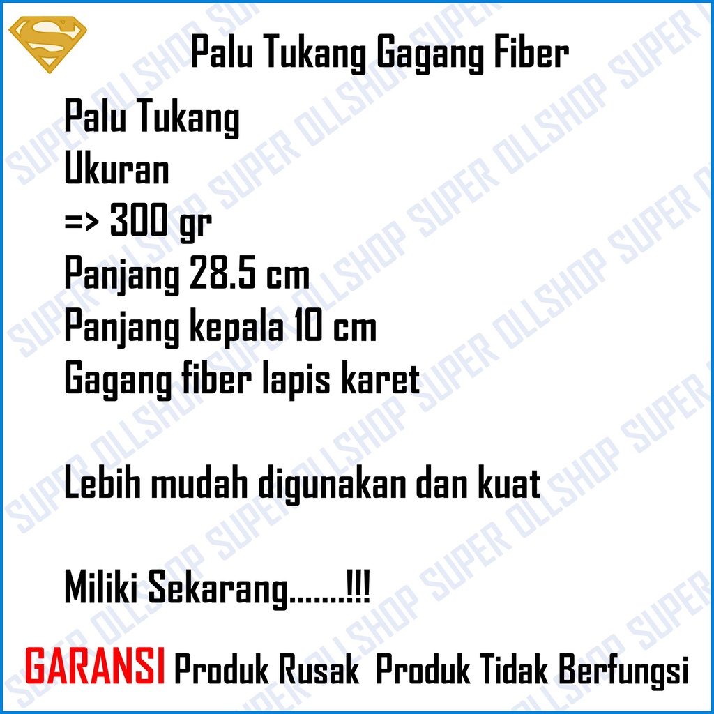 Palu Kaca Lancip Tukang Martil Gagang Fiber Lapis Karet 300 gr