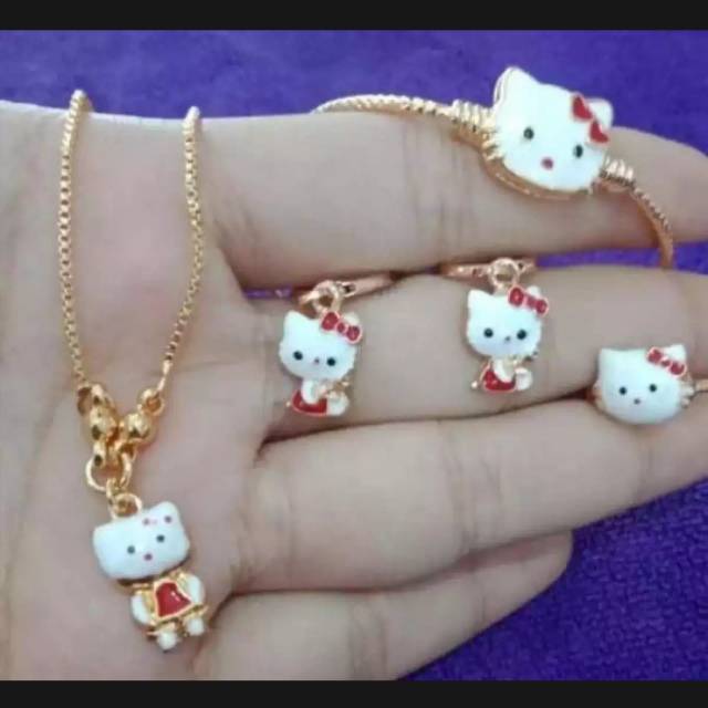 Perhiasan set hello kitty cat anak anak gold