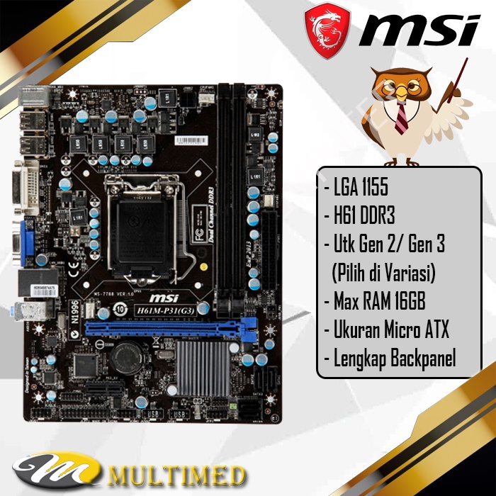 Mainboard Soket 1155 H61 DDR3 Merk MSI