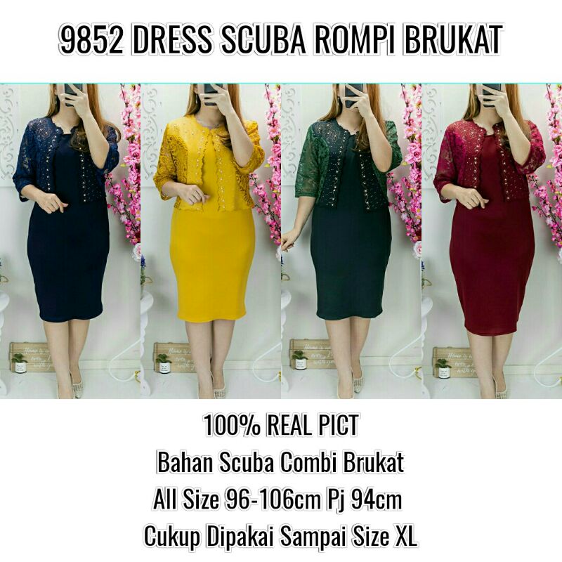 9852 DRESS SCUBA ROMPI BRUKAT MUTIARA