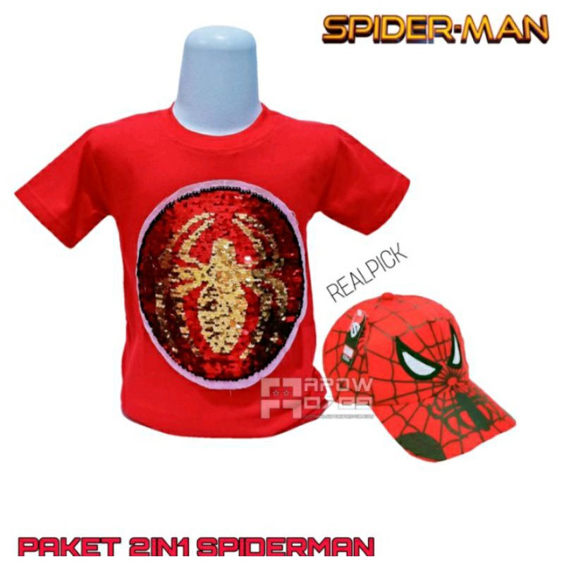 T-shirt anak kaos oblong karakter Spiderman anak laki-laki LED/Usap 1-10tahun