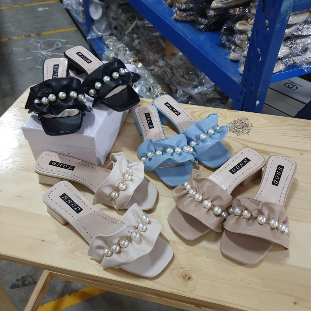 COD BAYAR DITEMPAT!!! 6756 SENDAL SANDAL WANITA HAK TAHU 4CM MODEL PITA ADA MUTIARA