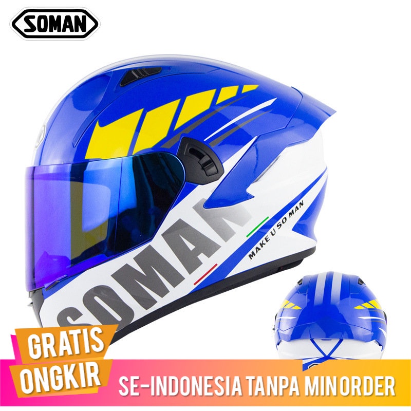 Soman  Sepeda Motor Helm Lensa Ganda Besar Ekor Helm Full Face  Empat Musim Naik Kepribaan Dot Stand