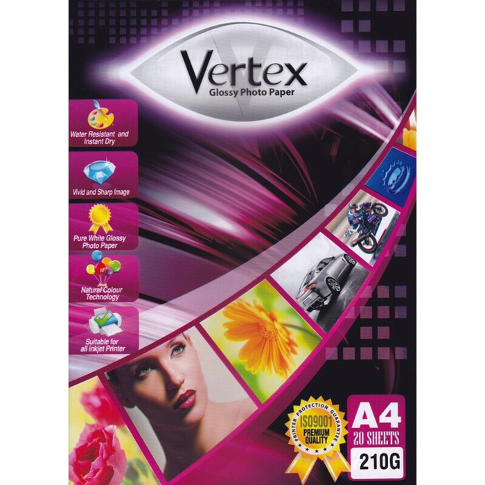 VERTEX GLOSSY PHOTO PAPER 210 gsm isi 20 Lembar Kertas Foto 210G A4