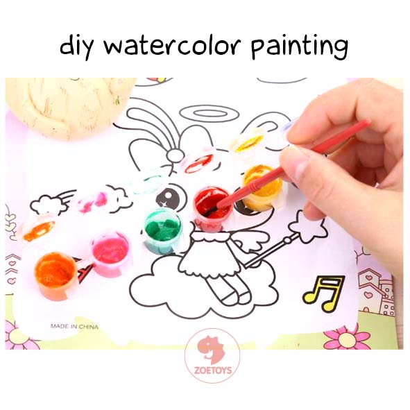 Zoetoys DIY Watercolor Painting | Set Perlengkapan Aktifitas Mewarnai Gambar Kertas Melukis Cat Air Water Color Lukis Anak | Mainan Edukasi