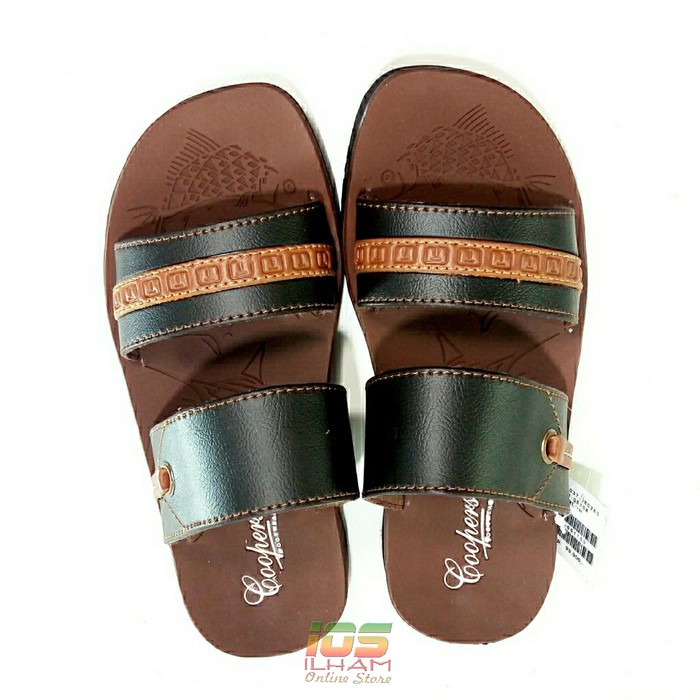 Sandal Pria Coopers F14 Selop 2 band Sol Lentur Size 38-42 HitamCoklat