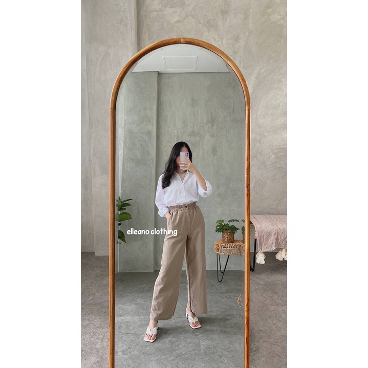Elena Cullote Pants | Celana Panjang Kulot Wanita | Celana Panjang Linen Premium Highwaist | Linen Wide Leg Cullote Pants-Choco