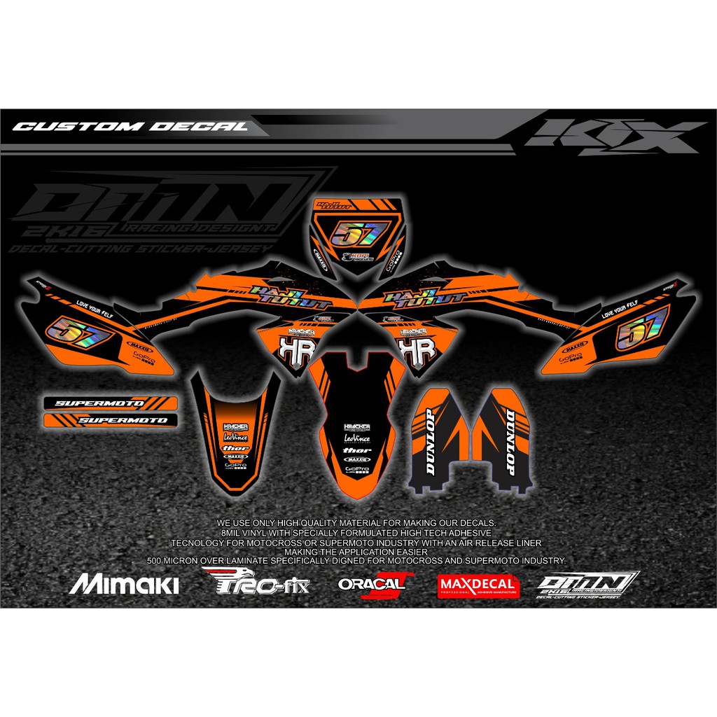 Decal KLX warna orange hitam dikombinasi bahan hologram harga termurah