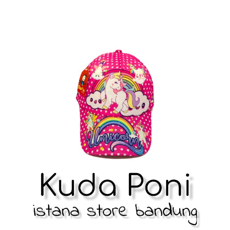 Topi kuda poni anak perempuan topi unicorn anak motif full print sublim lucu