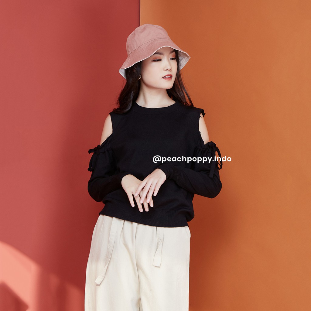 Peach Poppy Ailee Top - Atasan Wanita Lengan Panjang Balon Rajut All Size