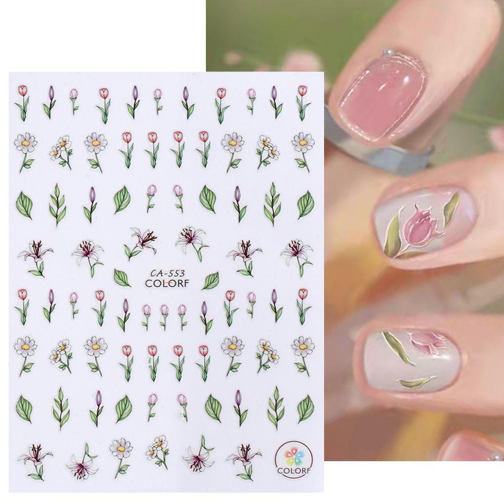 Agustina Bunga Tulip Nail Art Stiker Fashion Menawan Wanita Dekorasi Nail Art Peri Bunga DIY Manicure Accesorios