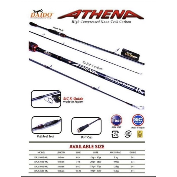 Joran daido athena 1,2 dan daihan tanashi solid carbon lengkap ukuran