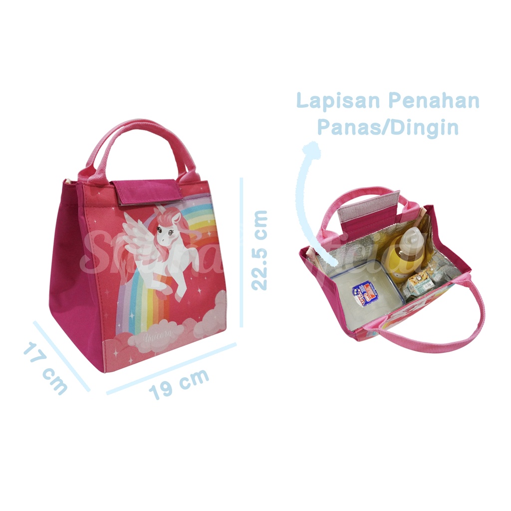 Shifra Tas Aluminium Foil Lunch Bag Tahan Panas Dingin Unicorn Dino Woman Space Colorful