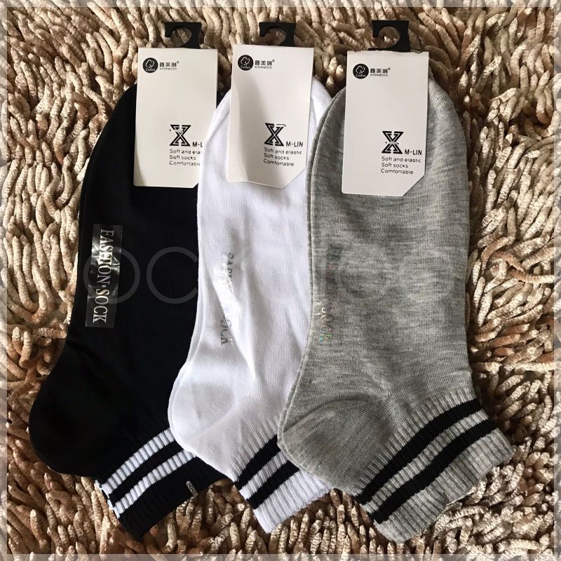 (Min 3pcs @5.250) Kaos kaki mata kaki polos garis salur fashion remaja dewasa