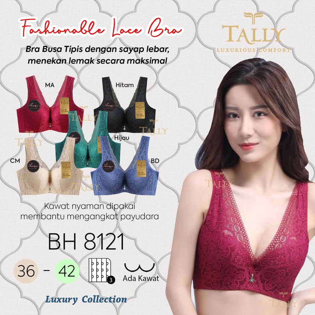 Bh Bra Tally 8121 (Cup C) PENEKAN LEMAK Brukat | Bra Busa Tipis Pakai Kawat |mx