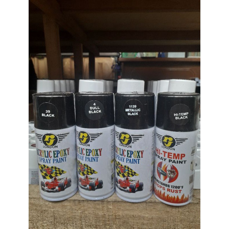 pilok pilox cat semprot Rj hitam mengkilap metalik doff dop black tahan panas pernis putih bening
