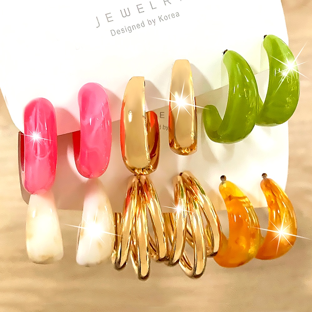 Set Anting Hoop Drop Bahan Resin Akrilik Warna-Warni Untuk Wanita