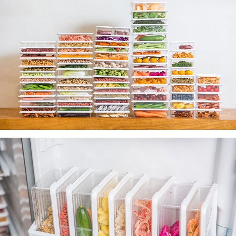 Kotak Penyimpanan Makanan Dengan Tutup Ukuran 450 / 650 / 1000ML Gaya Jepang Untuk Freezer