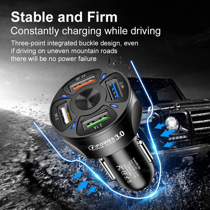 Charger Mobil 4 Port Usb 3.0 Display Led 12-24v Kompatibel Iphone Android Samsung Huawei Xiaomi