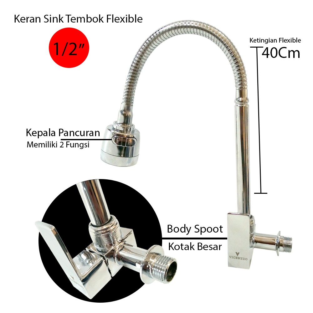 Kran Angsa Fleksibel Chrome- 1/2 Inch ( HIGH QUALITY) Keran Tembok 1/2&quot;