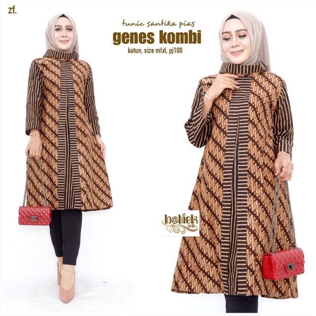 Tunik Santika Pias Genes Kombi Couple Sarimbit Batik Modern Midi Dress Casual Kerja Seragam Kantor