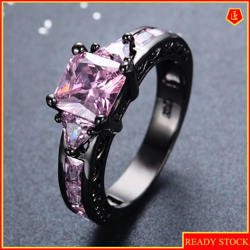 [Ready Stock]Creative Elegant Women's Gem Black Ring Fashion