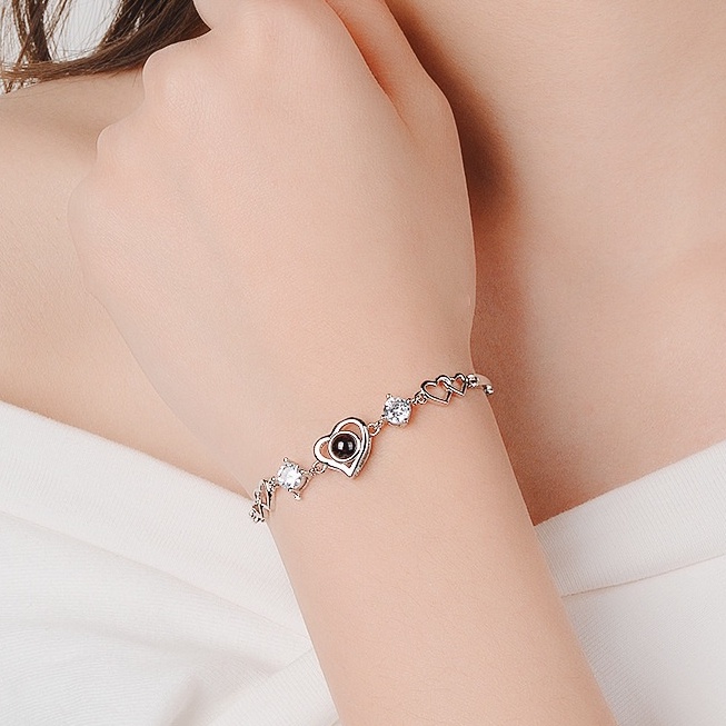 Gelang Tangan Rantai Sterling Silver 925 Aksen Mata Malaikat / Hati Untuk Wanita