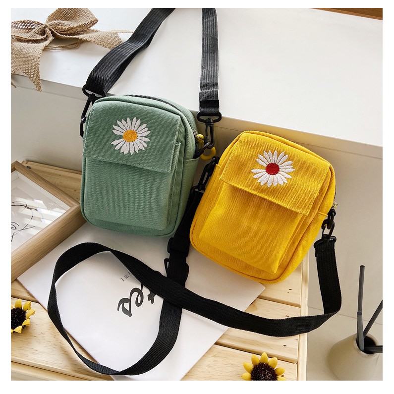 promo tas slempang wanita motif bunga / tas musim panas kanvas tas ponsel korea kasual kecil daisy