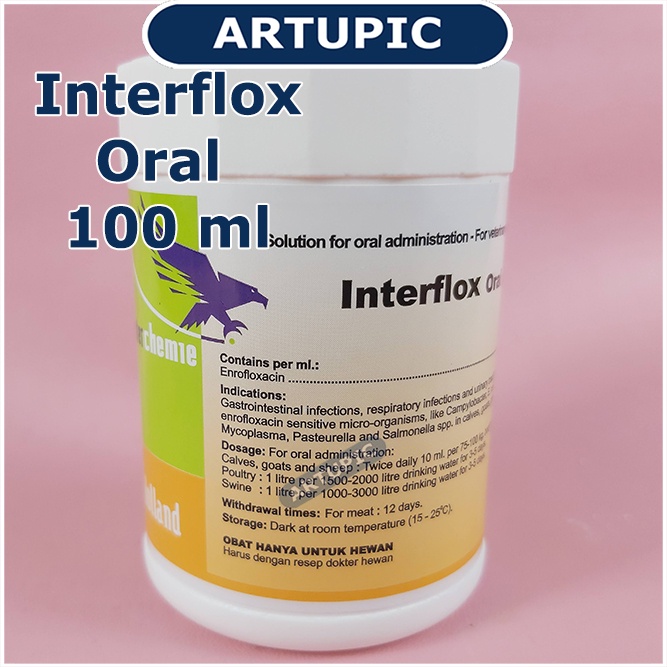 Interflox Oral 100 ml Obat Flu Diare Ayam Sapi Kambing Kelinci Babi Domba Mengobati infeksi pencernaan pernafasan perkencingan Mycoplasma bakteri Ecoli Haemophilus Pasteurella Salmonella Campylobacter